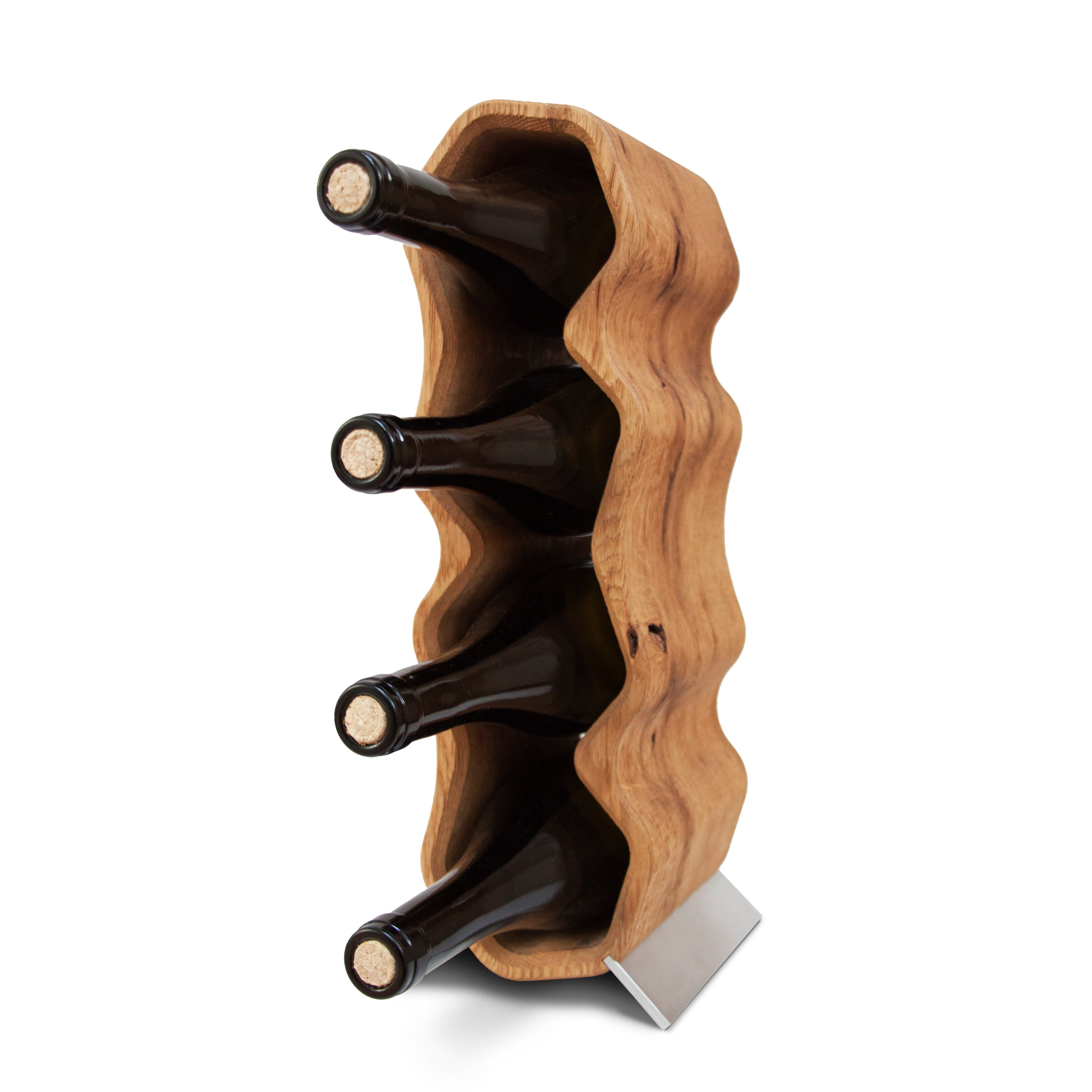 NordicStory Botellero hecho a mano de madera maciza roble AWRY puesto de vinos para 4 botellas
